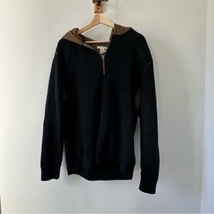 Men’s dark charcoal/black zip up with brown suede hood and armpit details - XL